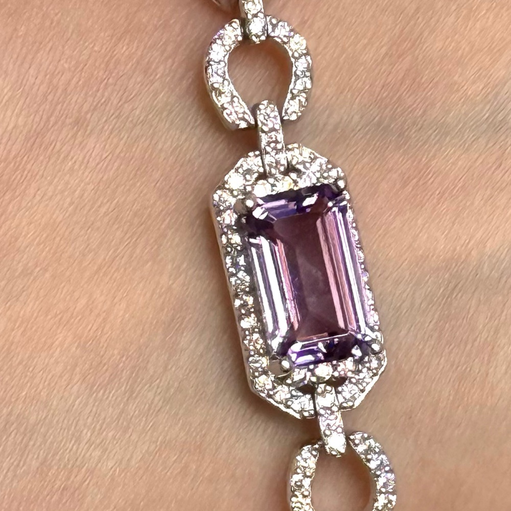 BA50 4.2CT Genuine ROSE-DE-FRANCE Amethyst Bracelet Rhodium SterlingSilver S925